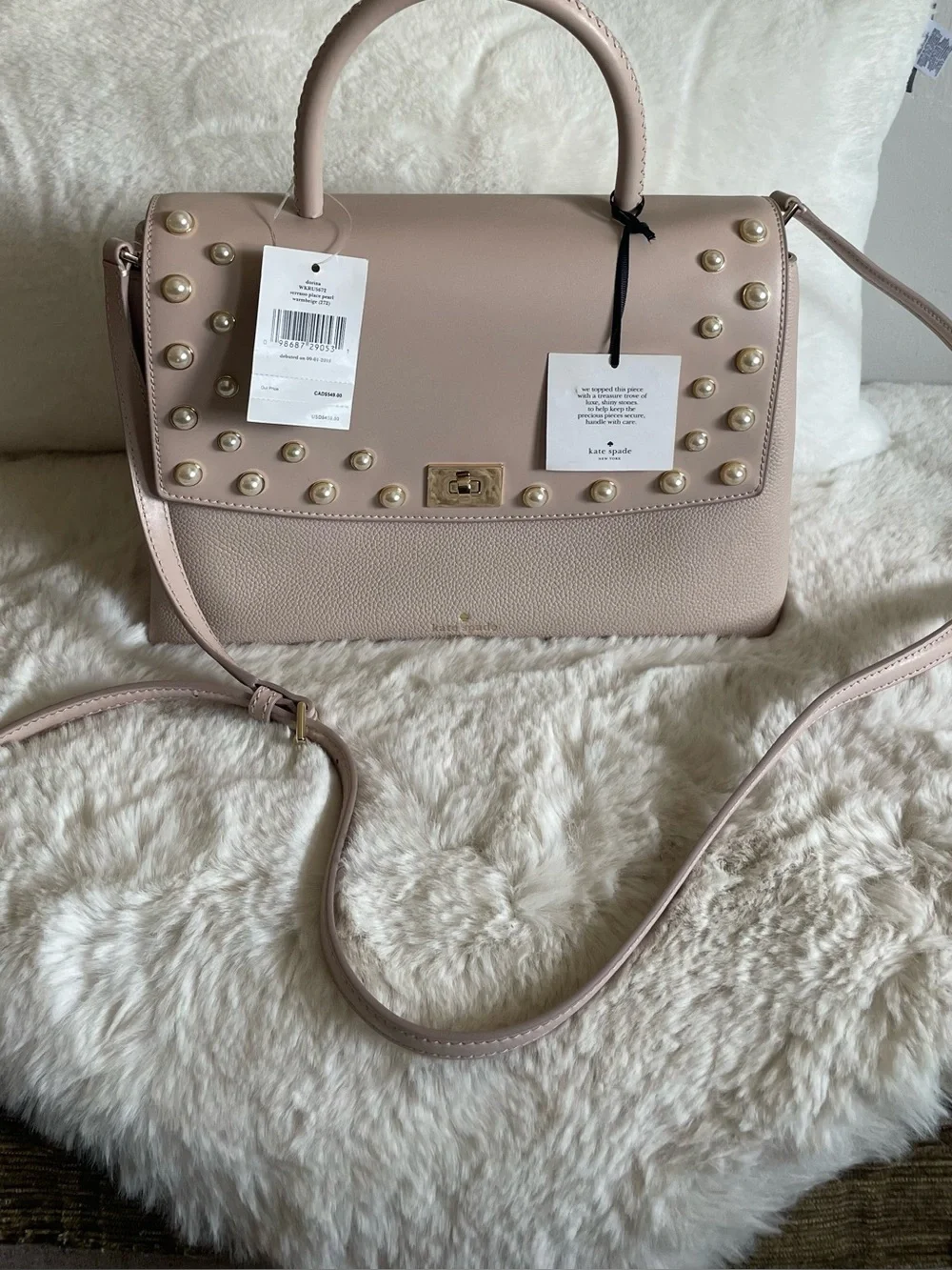 NWT Kate Spade Top-Handle Women's Pearl-Stud Satchel in Blush Pink